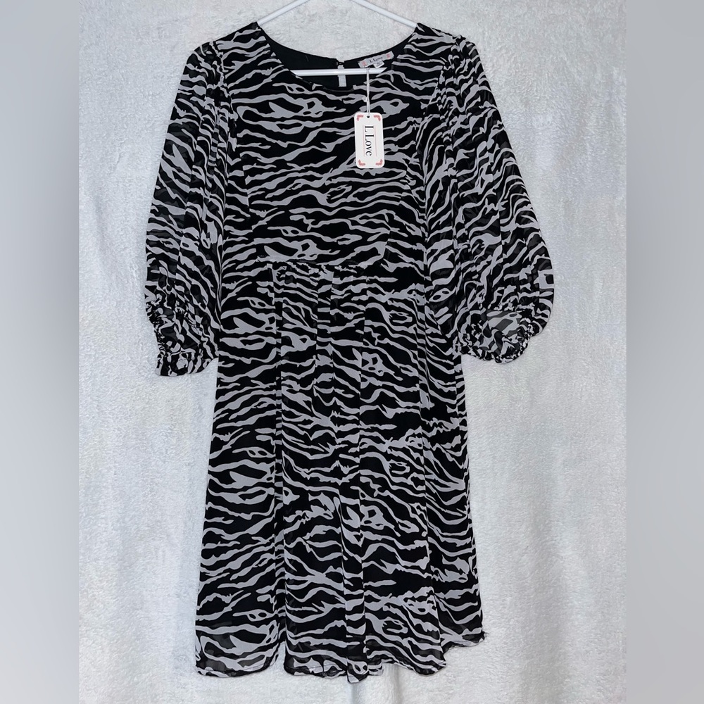 Zebra print puff sleeve mini dress